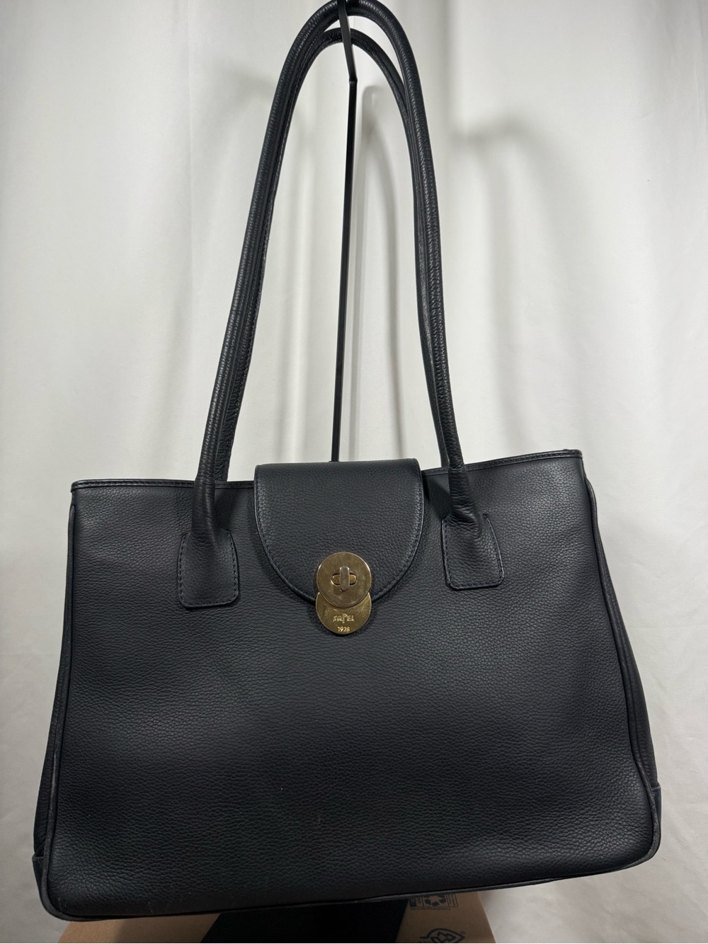 Vintage Italian Leather Sapel Tote with Gold Turn-Lock Closure